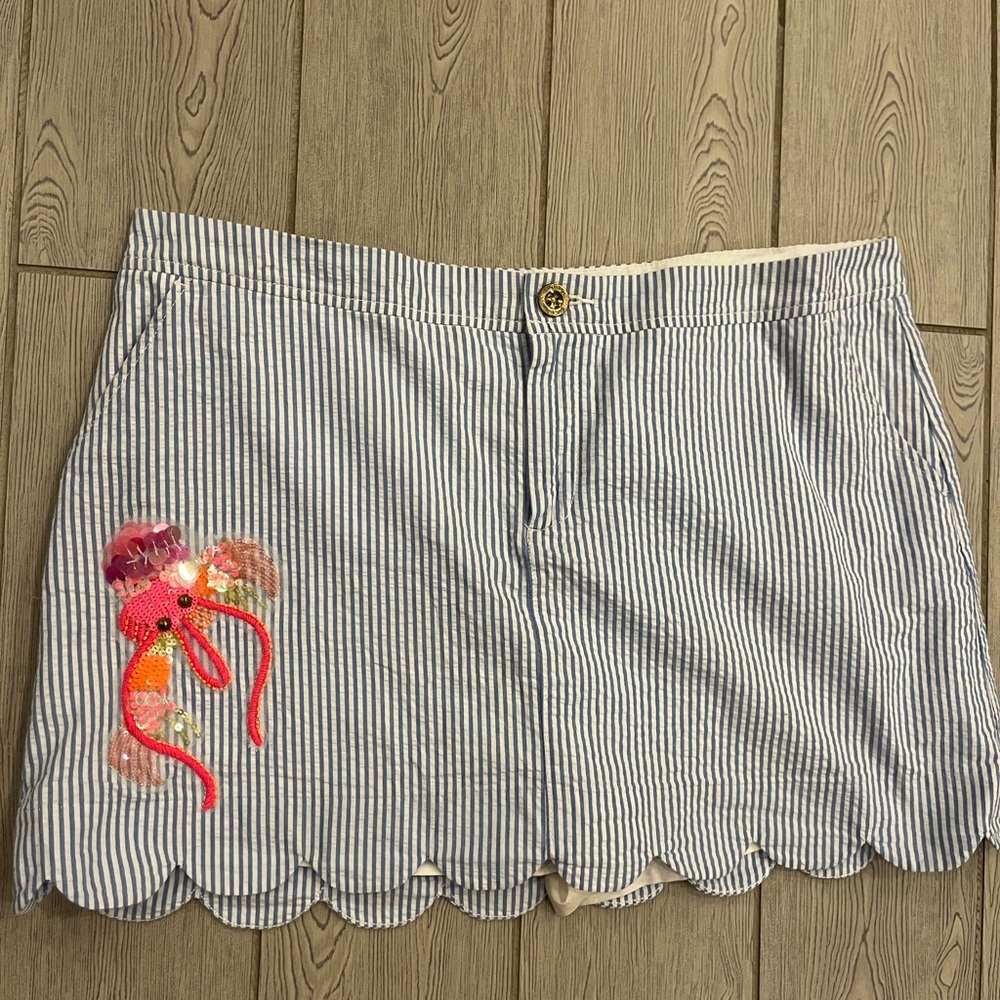 Lilly Pulitzer Colette Scalloped Sequined embroidered Jelly White and Blue Skirt
